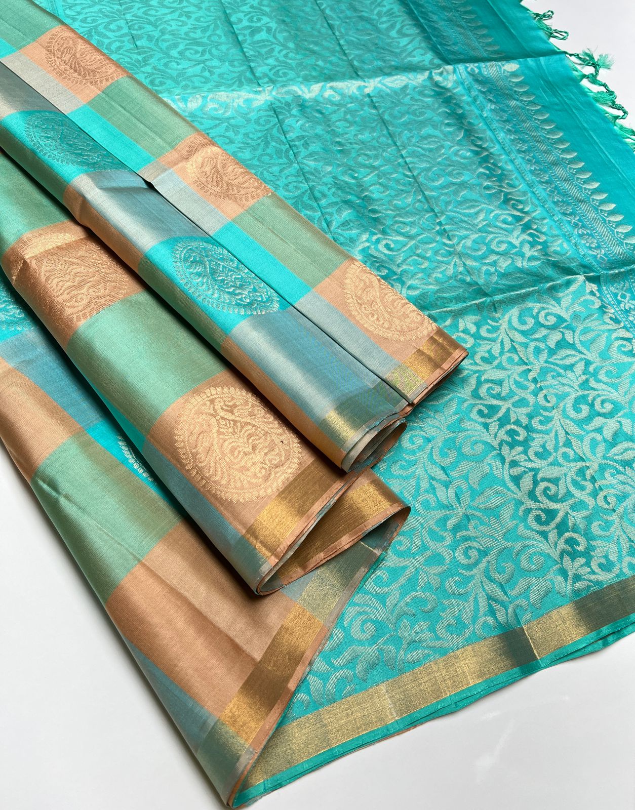 Sky Blue & Cream - Soft Silk Saree