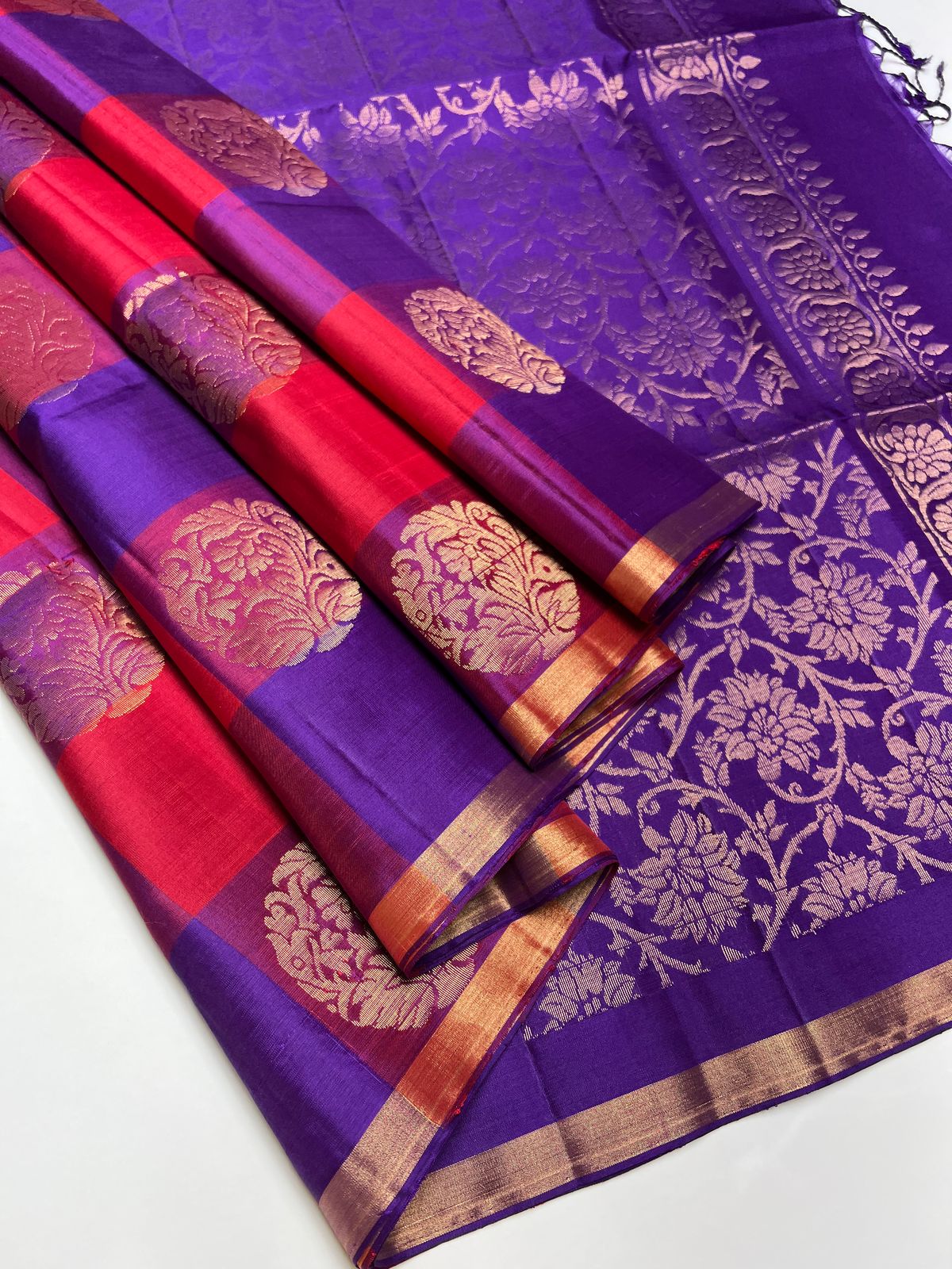 Red & Purple - Soft Silk Saree