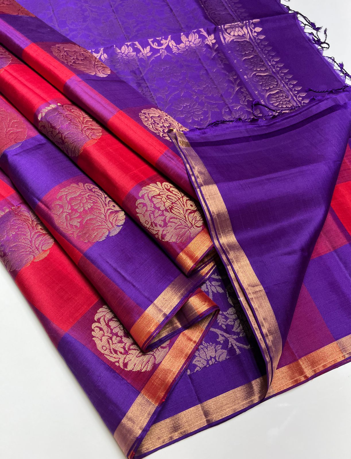 Red & Purple - Soft Silk Saree