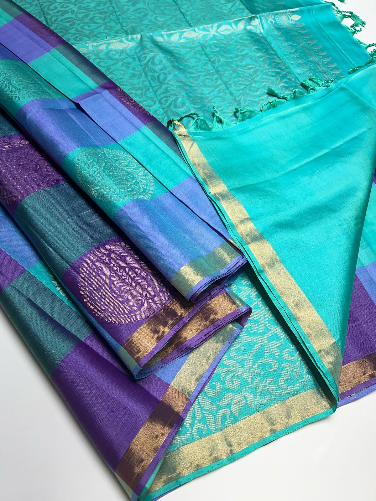 Purple & Turquoise Blue - Soft Silk Saree