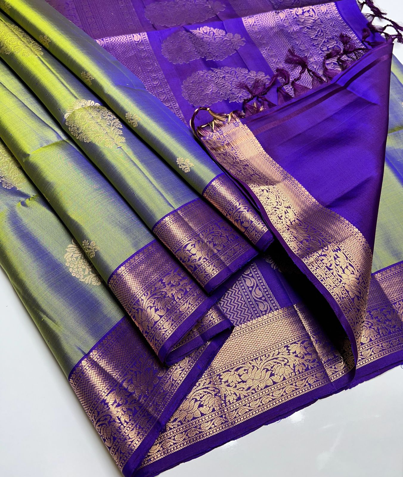 Light Green & Purple  - Soft Silk Saree
