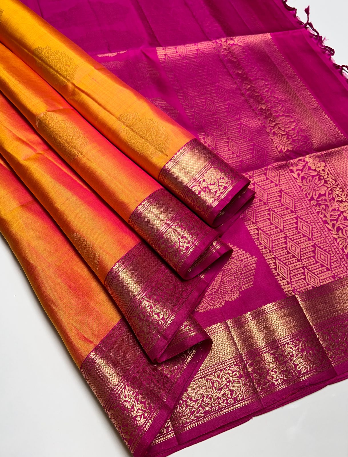 Yellow & Magenta - Soft Silk Saree