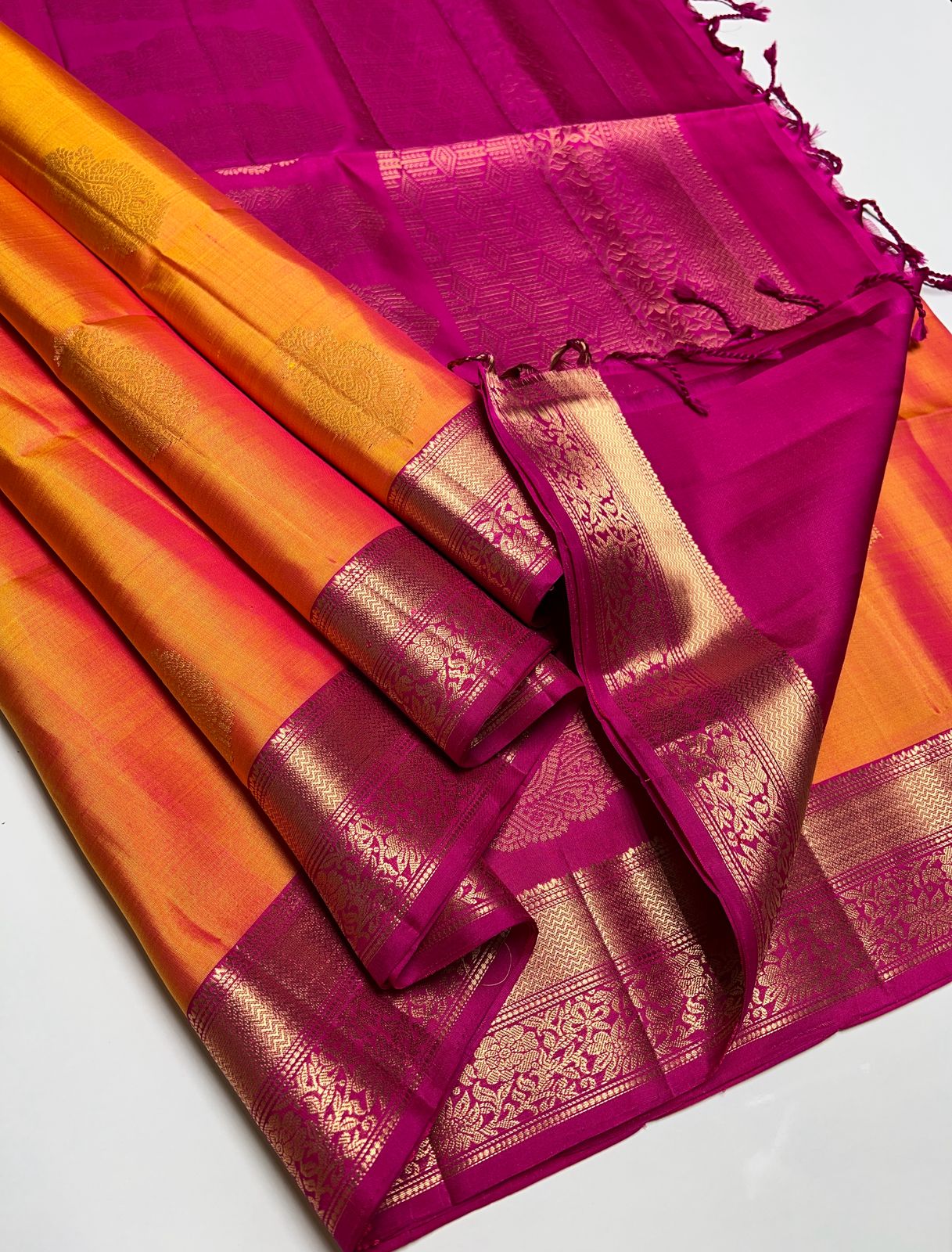 Yellow & Magenta - Soft Silk Saree