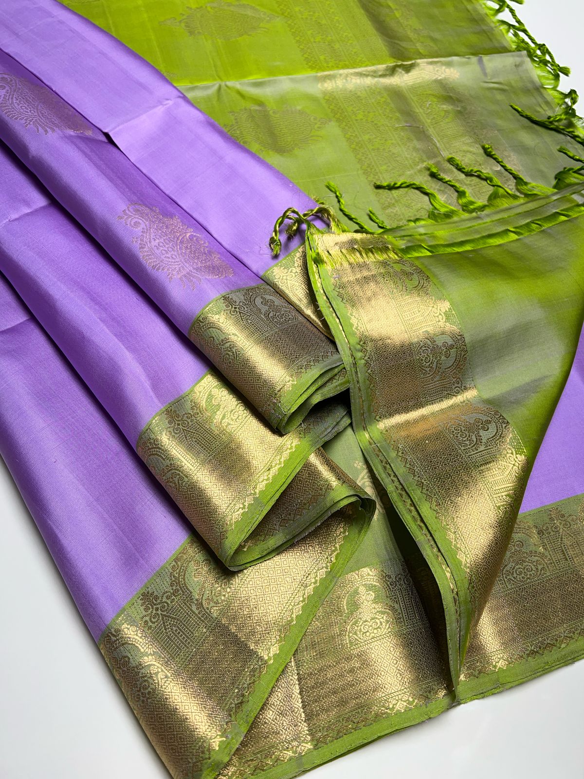 Purple & Green - Soft Silk Saree