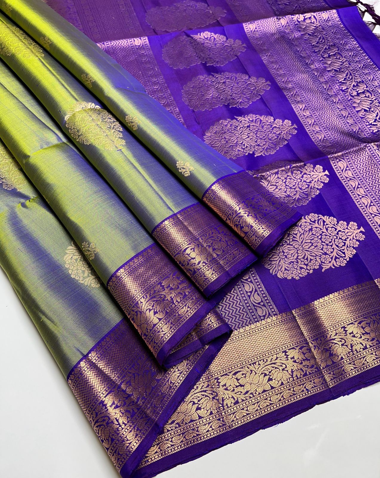 Light Green & Purple  - Soft Silk Saree