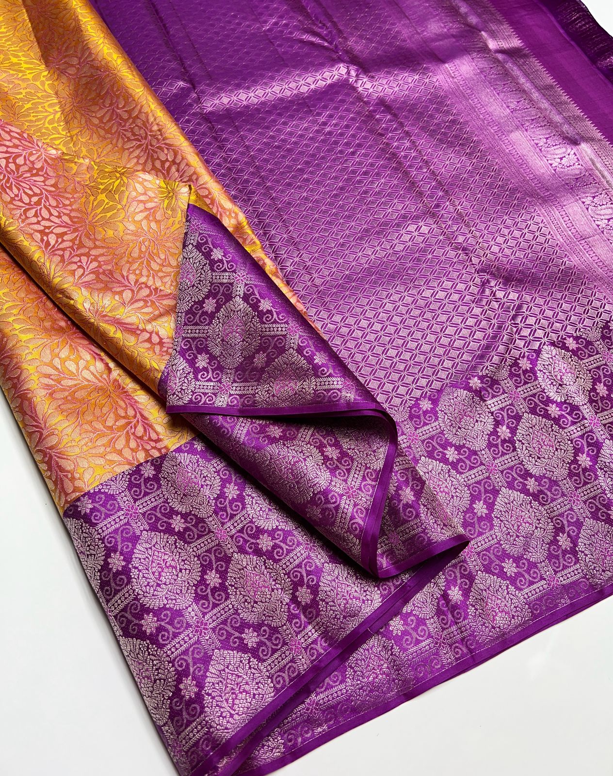 Mango Yellow & Purple - Kanjeevaram Silk Saree