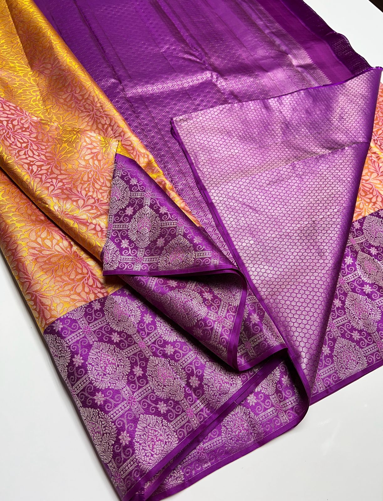 Mango Yellow & Purple - Kanjeevaram Silk Saree
