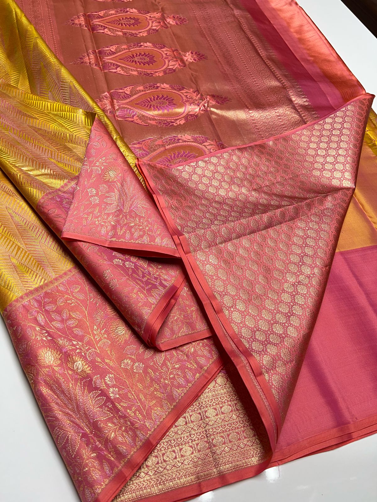 Gold & Pink - Kanjeevaram Silk Saree