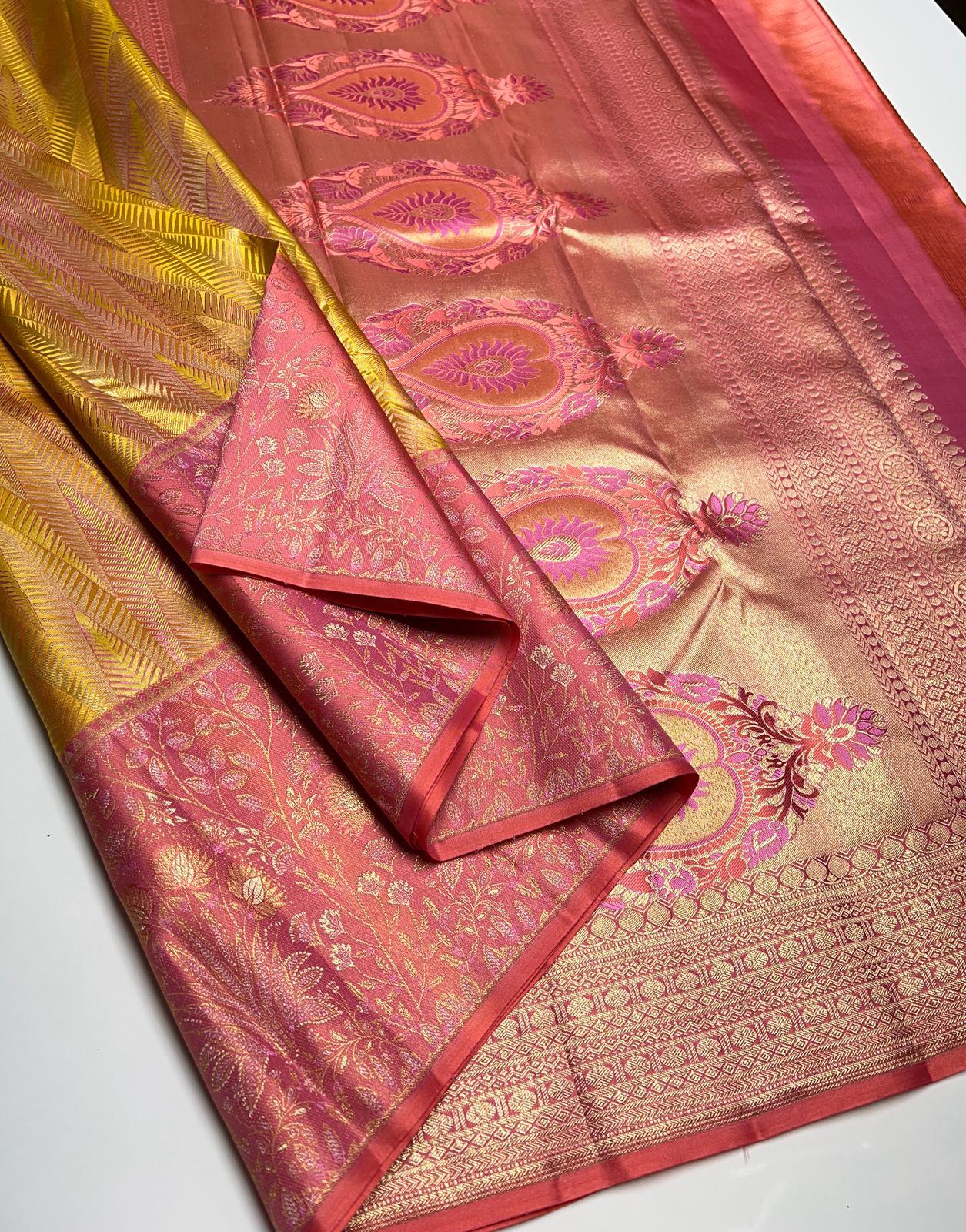 Gold & Pink - Kanjeevaram Silk Saree