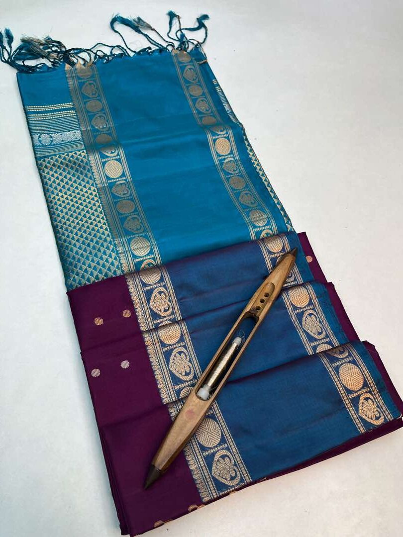 Purple & Peacock Blue - Soft Silk Saree