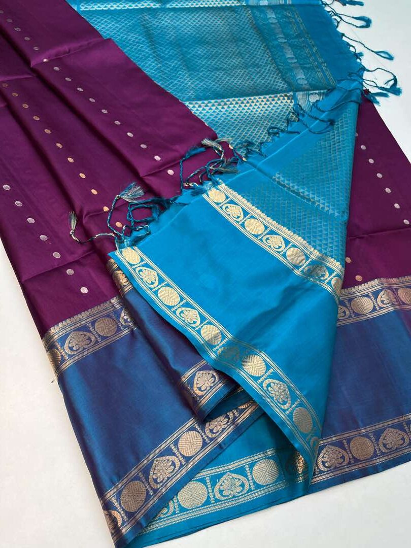 Purple & Peacock Blue - Soft Silk Saree