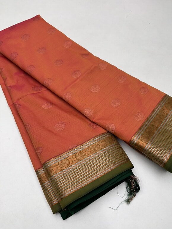 ORANGE & PEACHES PINK - SEMI SILK SAREE