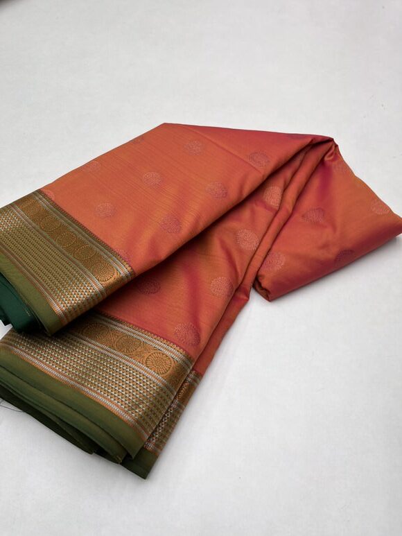 ORANGE & PEACHES PINK - SEMI SILK SAREE