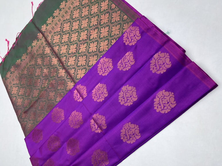 PURPLE & ARAKKU GREEN - SEMI SIK SAREE