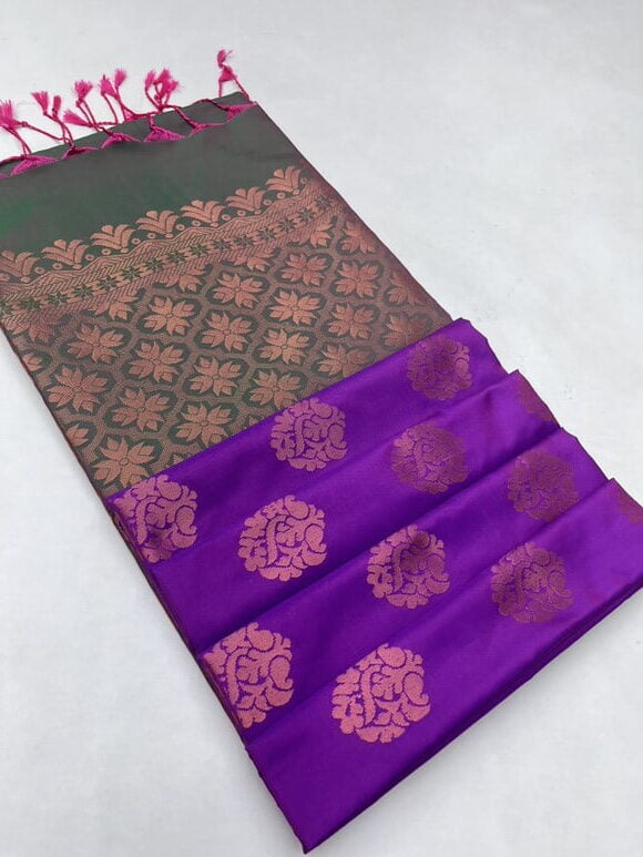 PURPLE & ARAKKU GREEN - SEMI SIK SAREE
