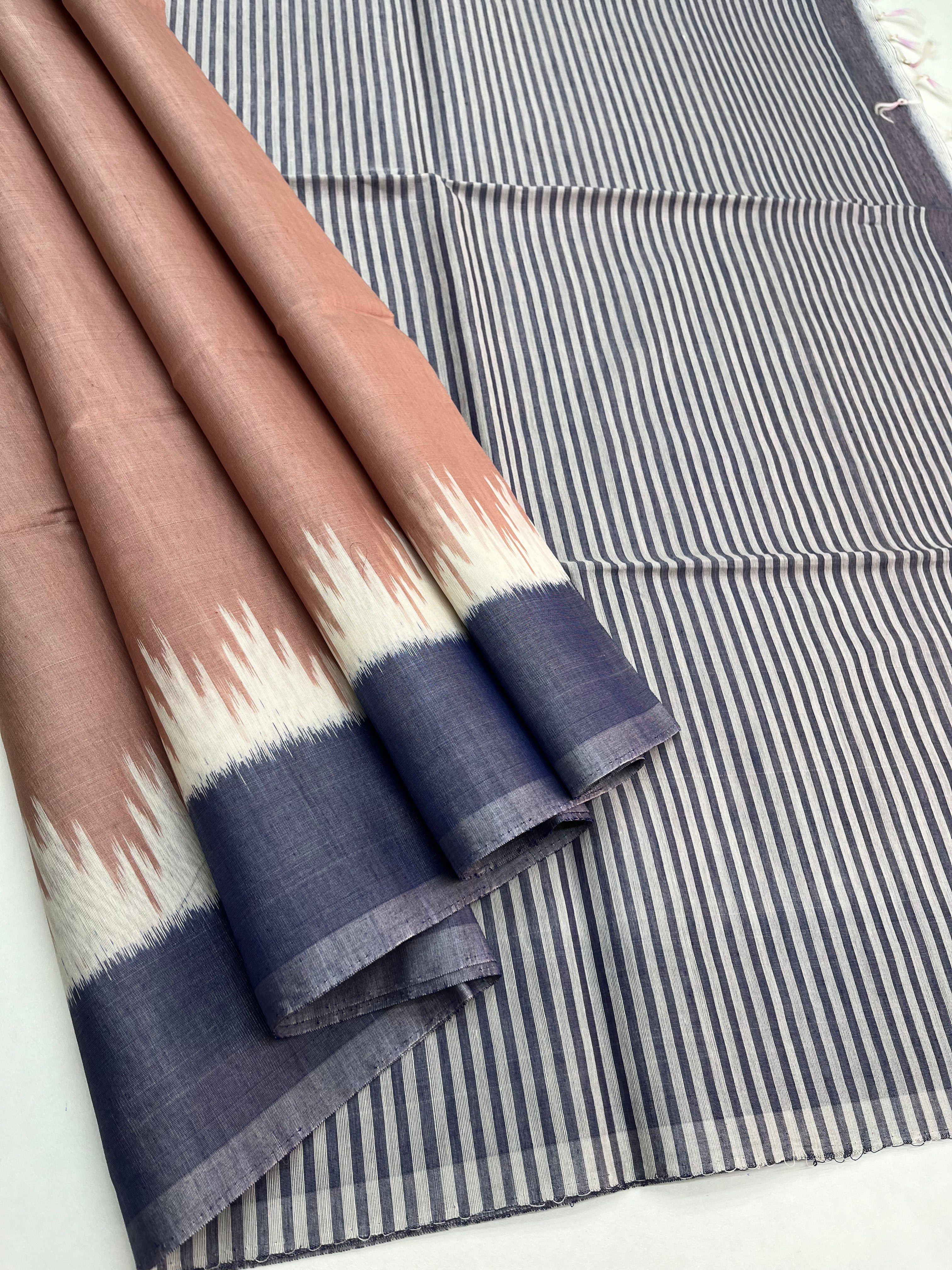 Peach & Blue - Silk Cotton Saree