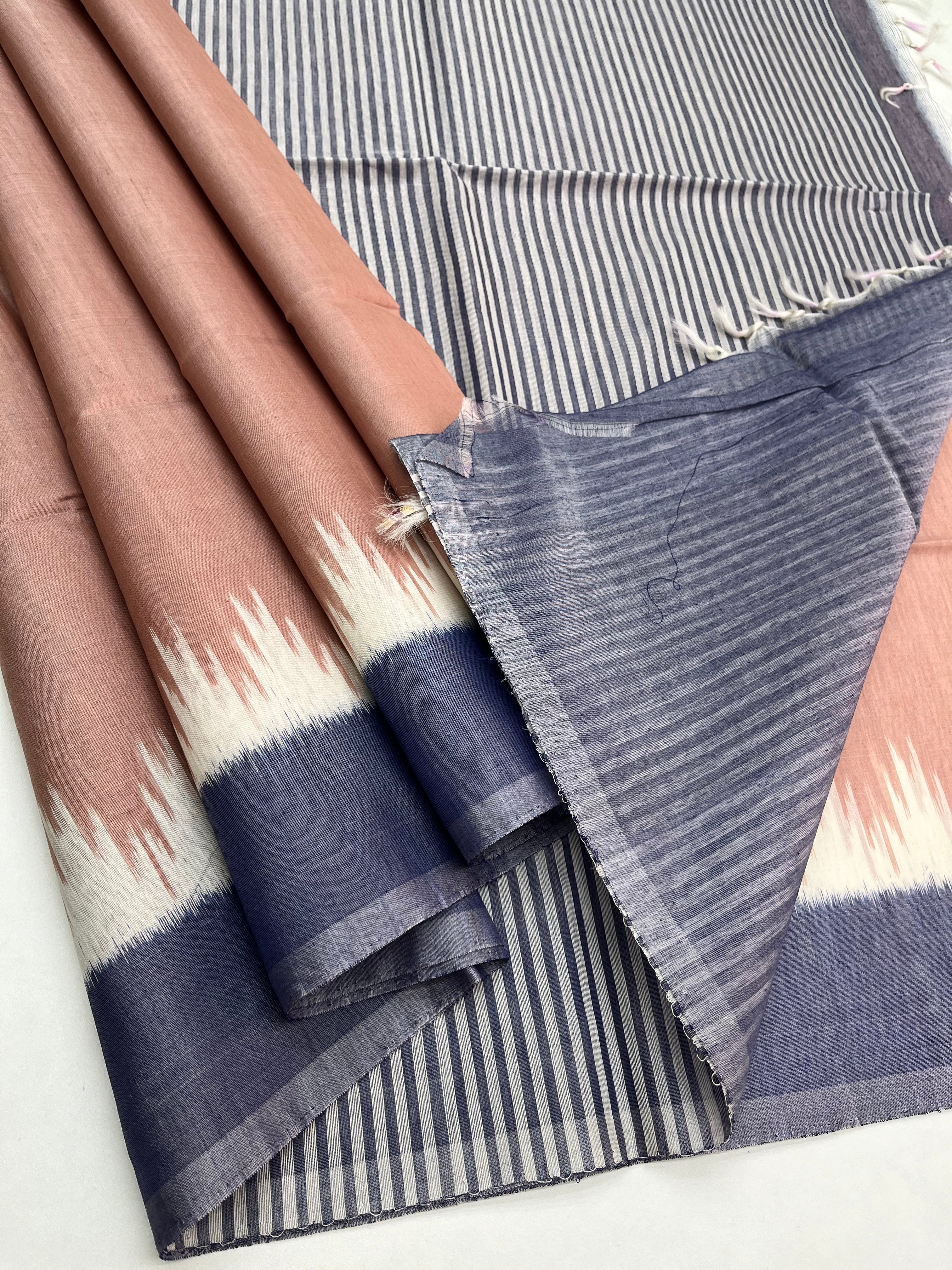 Peach & Blue - Silk Cotton Saree