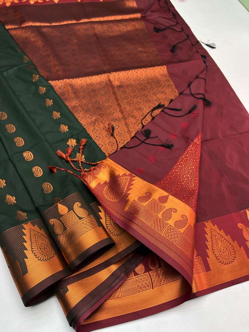 GREEN & MAROON - SEMI SILK SAREE