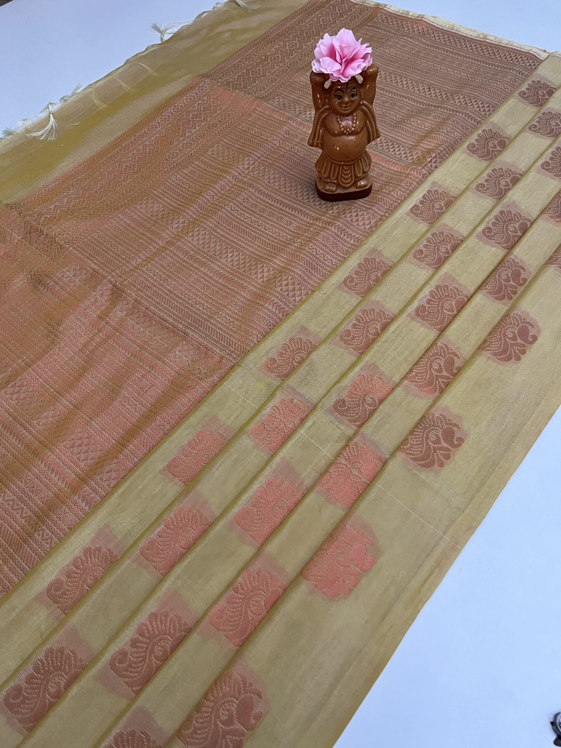 Soft Cotton Bhutta saree in sandal color