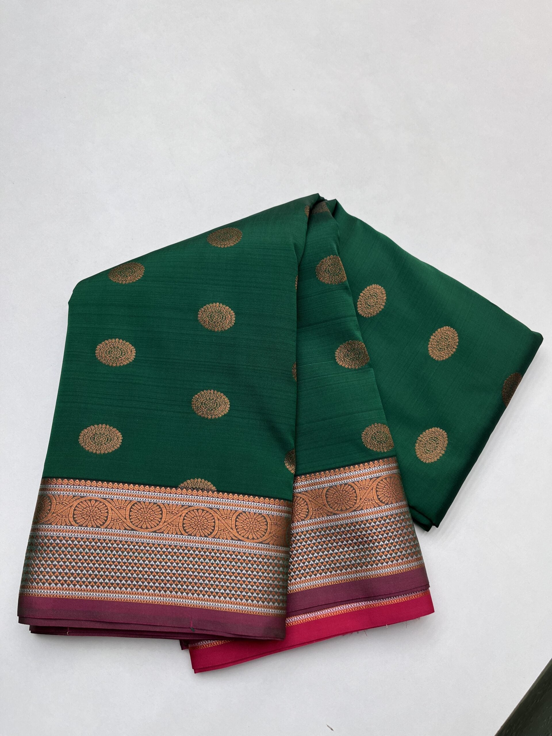 BOTTLE GREEN & PINK - SEMI SILK SAREE