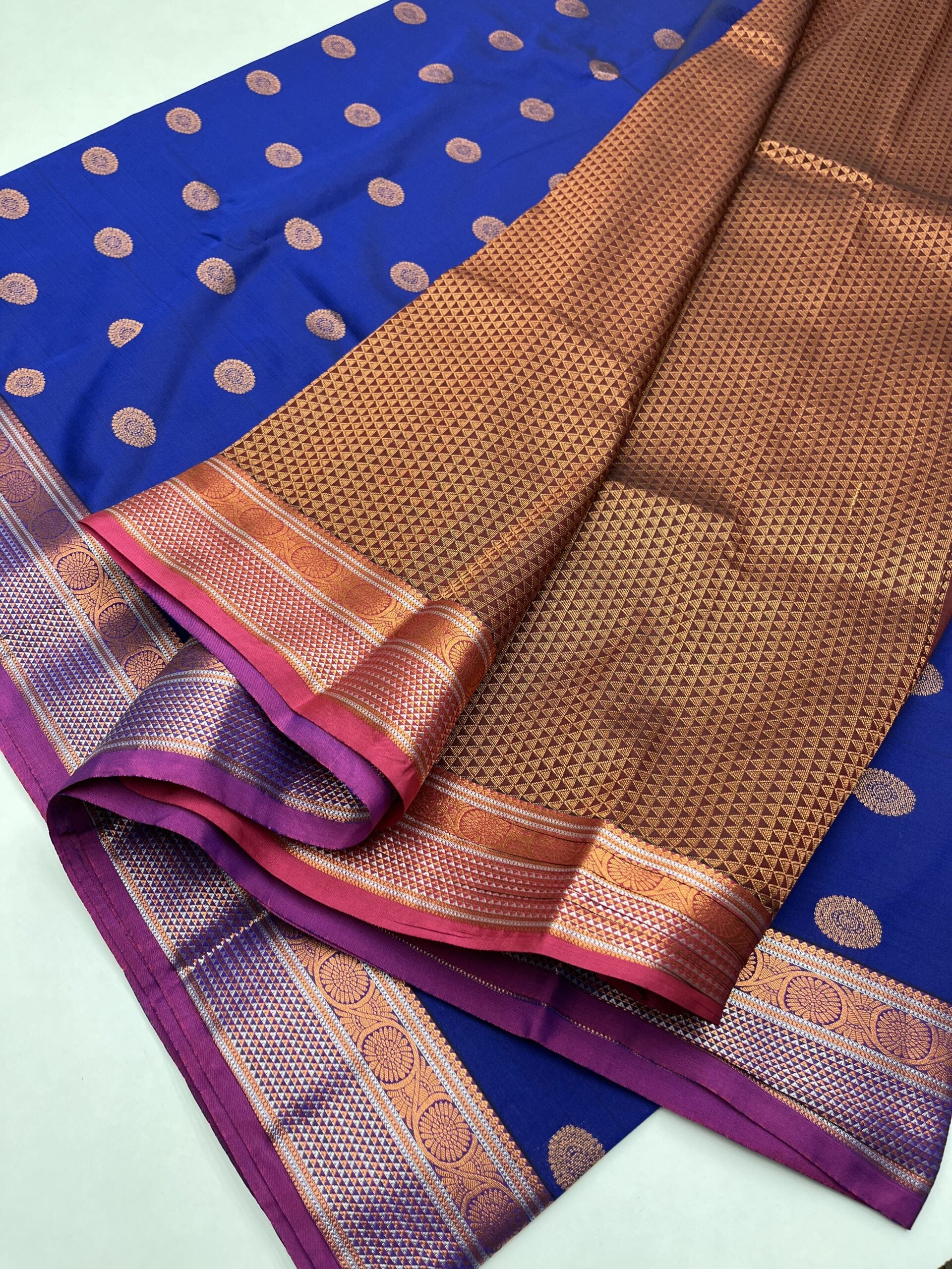 ROYAL BLUE & MAGENTA PINK - SEMI SILK SAREE