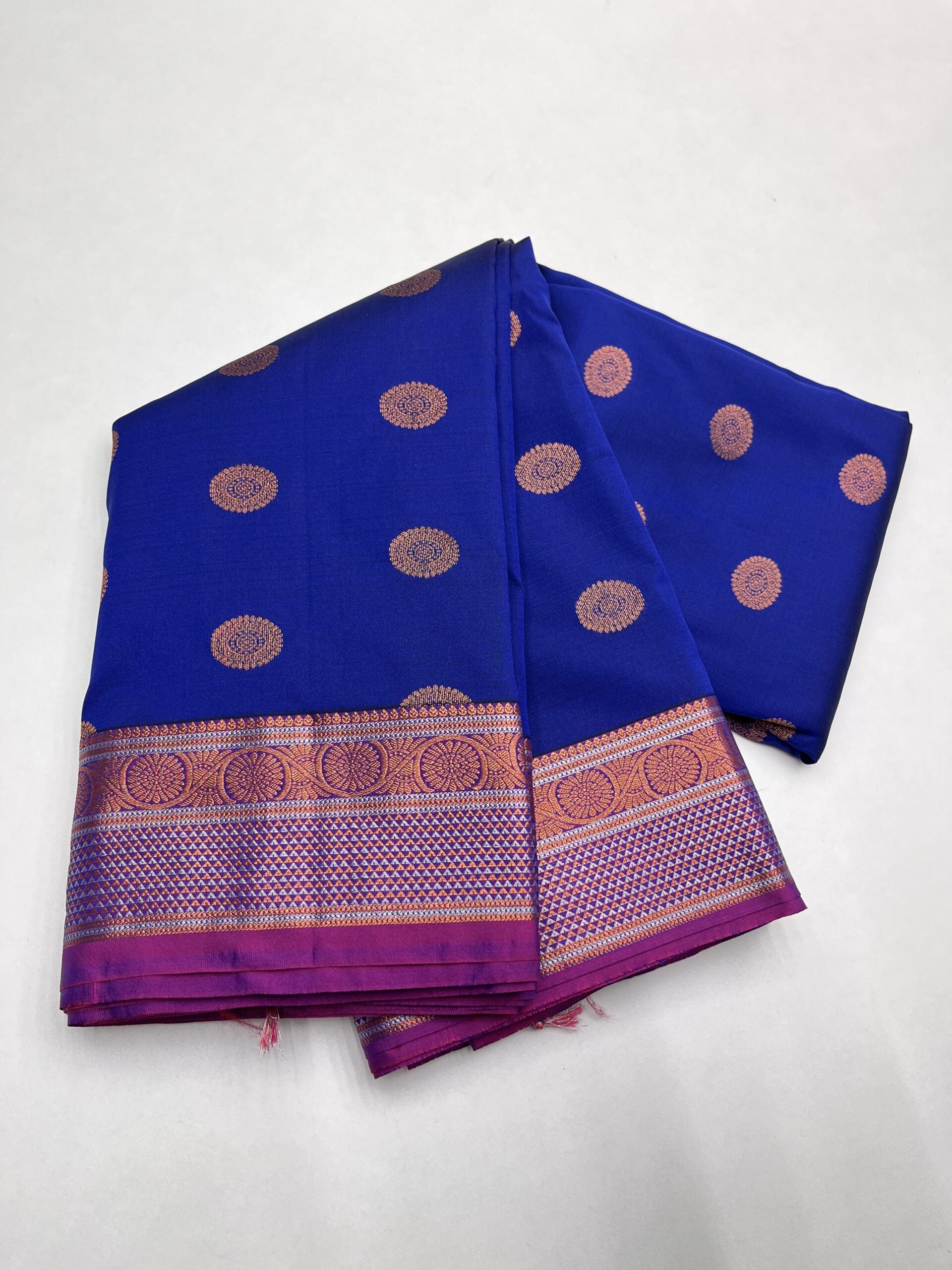 ROYAL BLUE & MAGENTA PINK - SEMI SILK SAREE