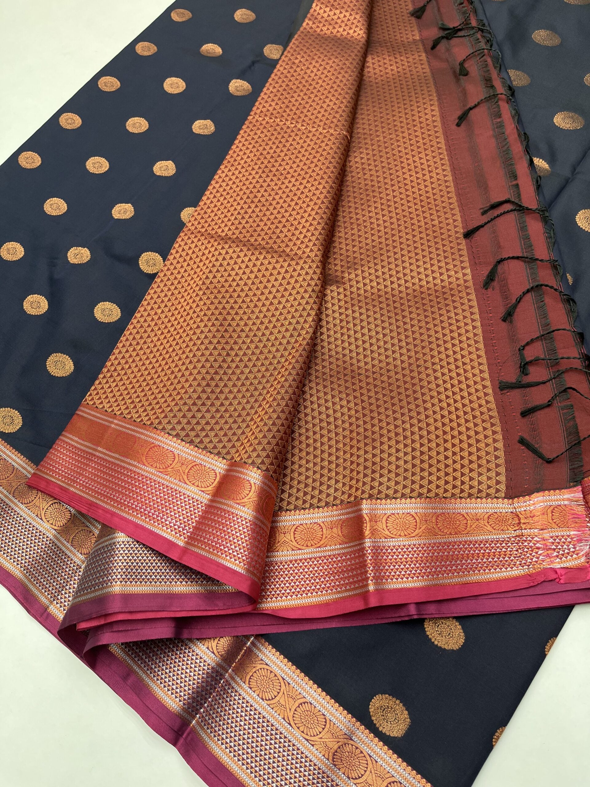 NAVY BLUE & MAGENTA PINK COLOR - SEMI SILK SAREE