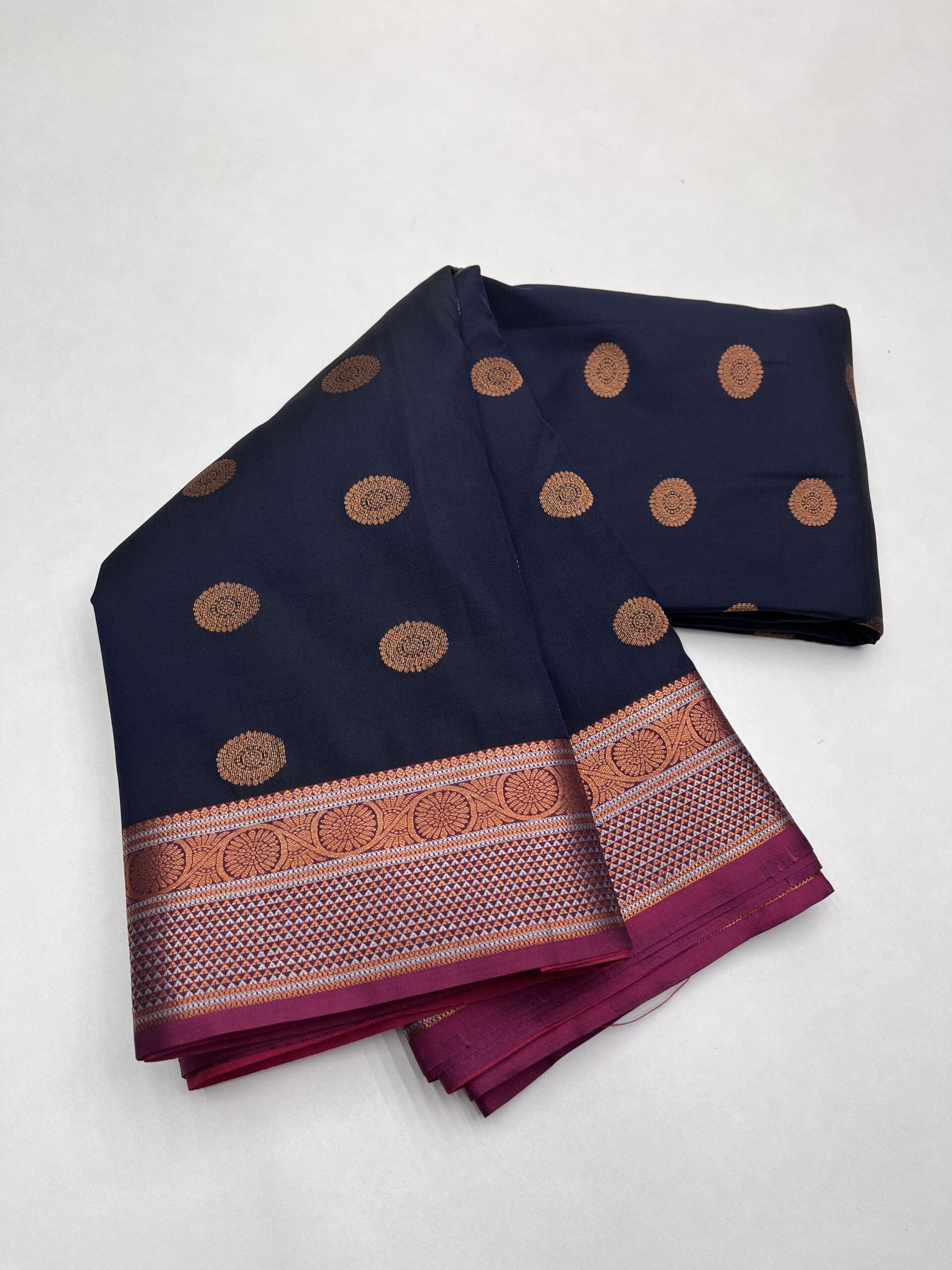NAVY BLUE & MAGENTA PINK COLOR - SEMI SILK SAREE
