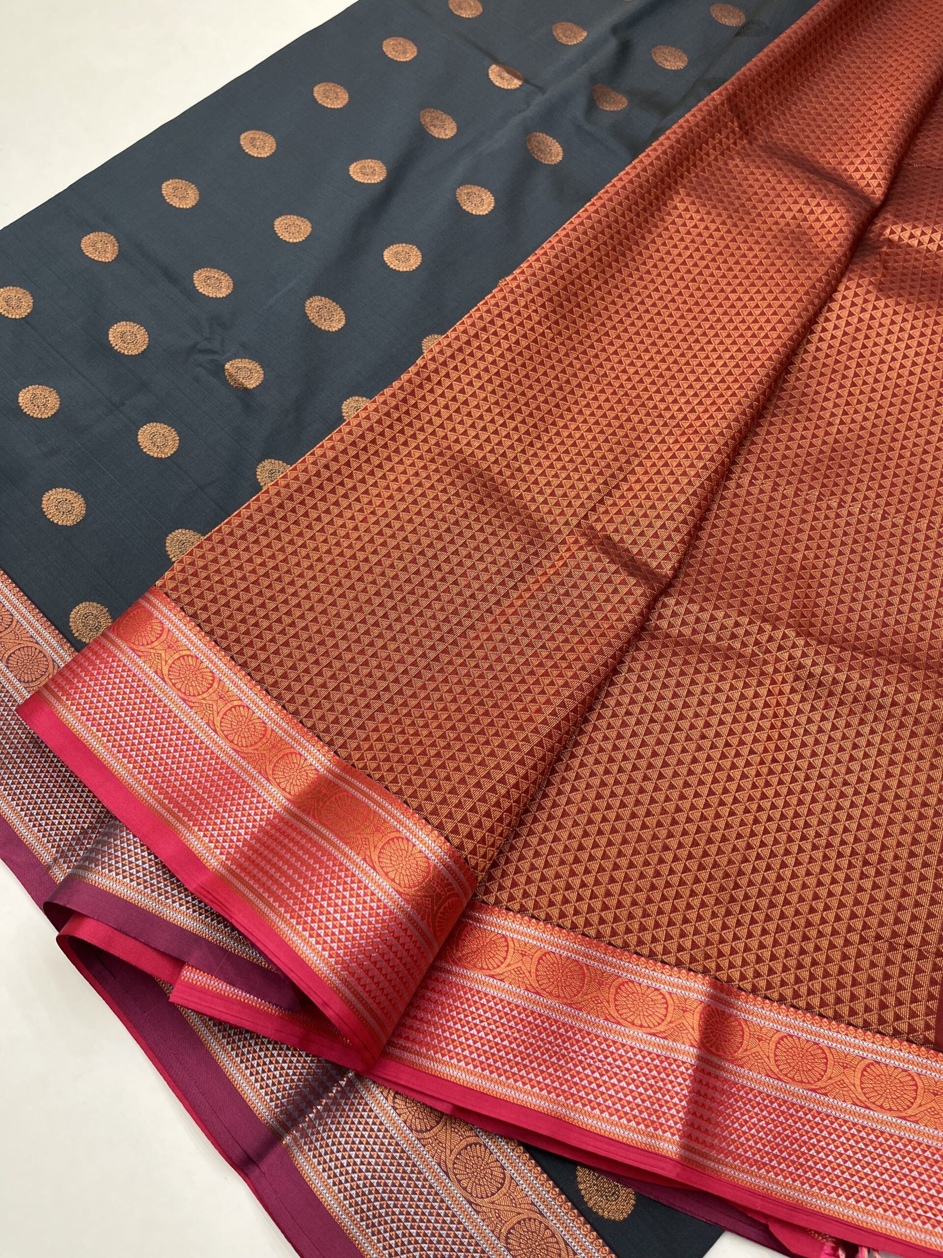 ELEPHANT GREY & MAGENTA PINK - SEMI SILK SAREE