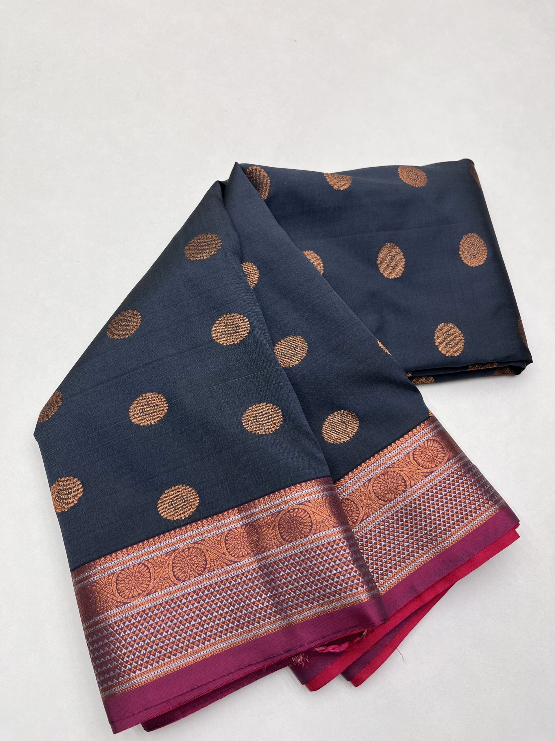ELEPHANT GREY & MAGENTA PINK - SEMI SILK SAREE