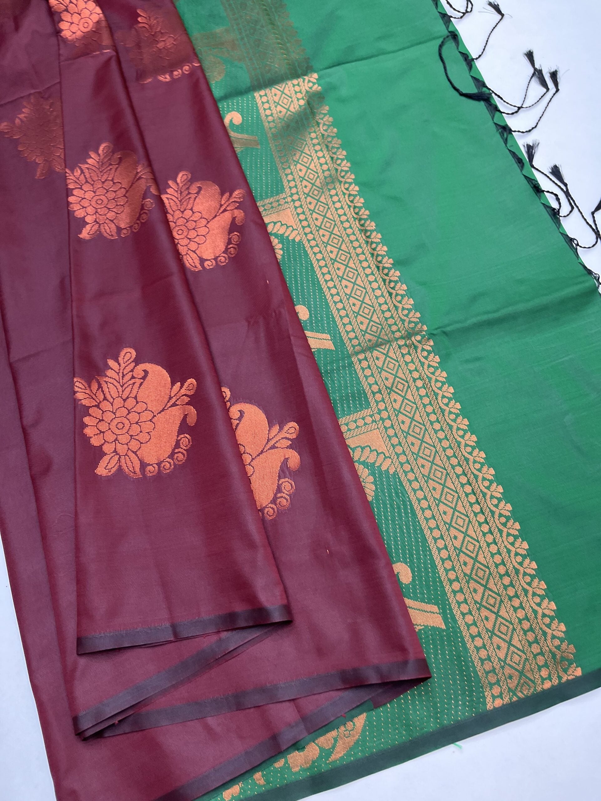 BROWN & GREEN - SEMI SILK SAREE